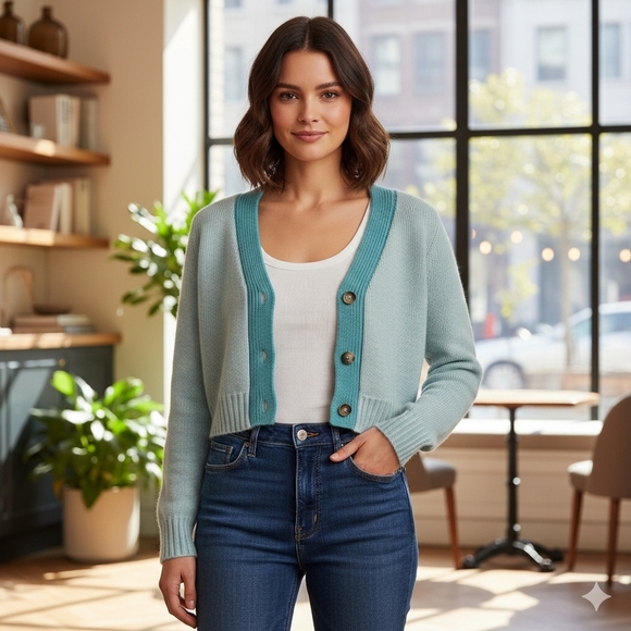 La Ligne Sweaters - La Ligne Women's Quiey Luxury Blue Wool & Cashmere Cropped Cardigan Size S